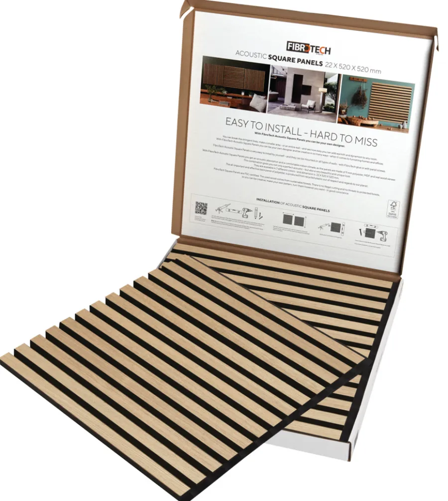 FibroTech Akustikpaneler & Tilbehør*Akustikpanel Square 22 × 520 × 520 mm 2-pk. Ash