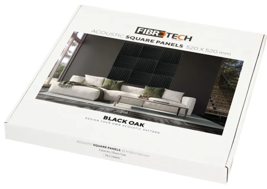 FibroTech Akustikpaneler & Tilbehør|Loftbeklædning*Akustikpanel Square 22 × 520 × 520 mm 2-pk. Black oak