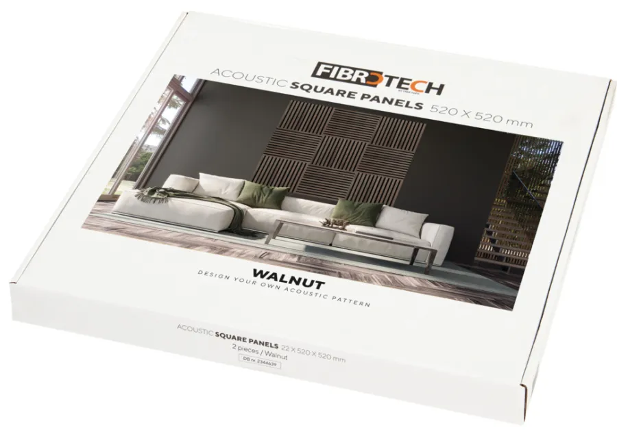 FibroTech Akustikpaneler & Tilbehør*Akustikpanel Square 22 × 520 × 520 mm 2-pk. Walnut