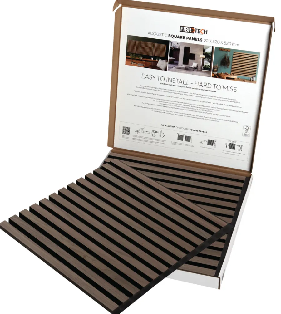 FibroTech Akustikpaneler & Tilbehør*Akustikpanel Square 22 × 520 × 520 mm 2-pk. Walnut