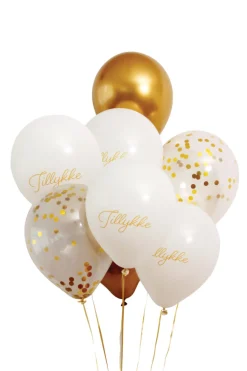 Pynt & Festudstyr*Ballonbuket 8 stk. 30 cm guld/hvid