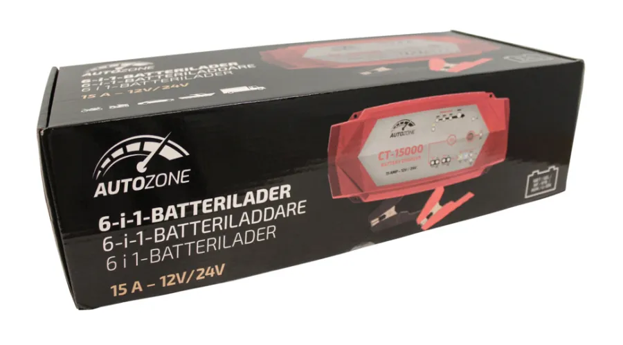 AutoZone® Autobatterier, El-Ladere & Ladekabler*Batterilader 7,5-15 A/12-24 V -