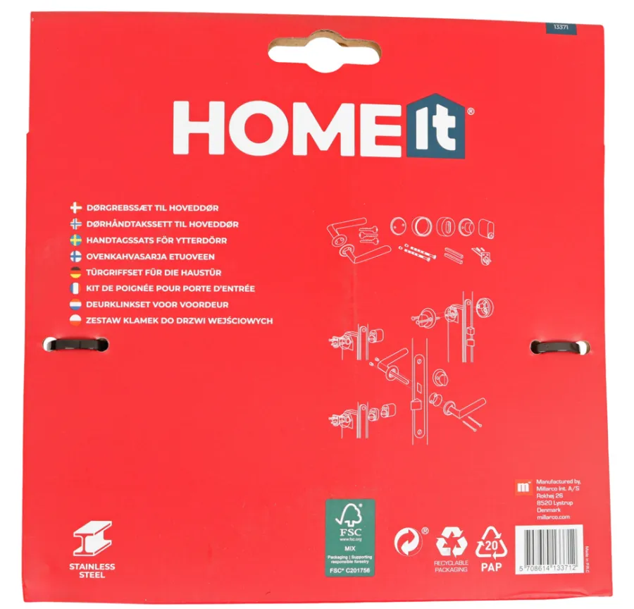 HOME it Dørhåndtag & Nøglecylindre*Dørgrebssæt til hoveddør/yderdør rustfrit stål