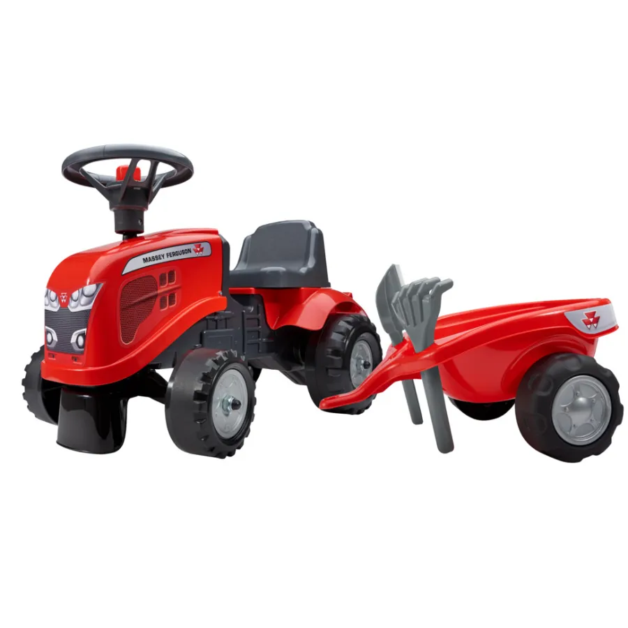 Falk Legetøj*Massey Ferguson traktor m/trailer, rive og skovl