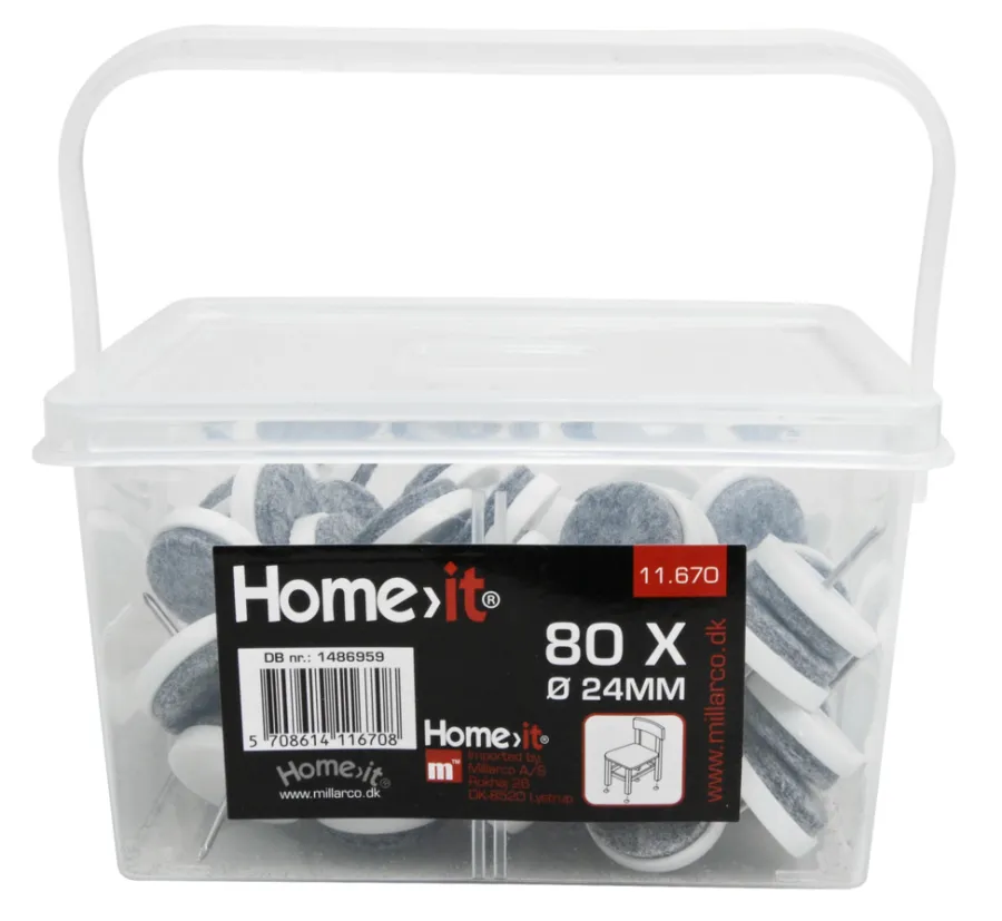 HOME it Filtpuder*Filtpuder med søm Ø24 mm grå - 80 stk.