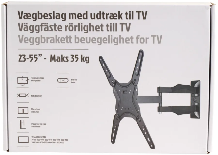Tv-Ophæng*Fladskærmsbeslag med udtræk og kip 23-55" Sort
