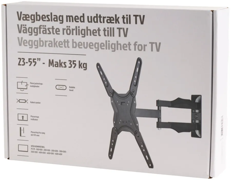 Tv-Ophæng*Fladskærmsbeslag med udtræk og kip 23-55" Sort