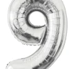 Pynt & Festudstyr*Folieballon nummer 9 H60 cm sølv