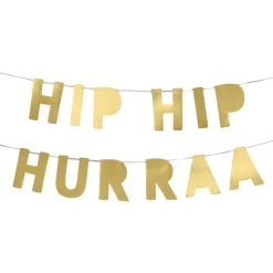 Pynt & Festudstyr*Guirlande i guld glitter med Hip Hip Hurra