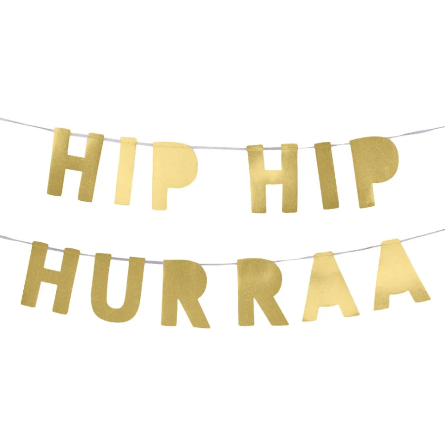 Pynt & Festudstyr*Guirlande i guld glitter med Hip Hip Hurra