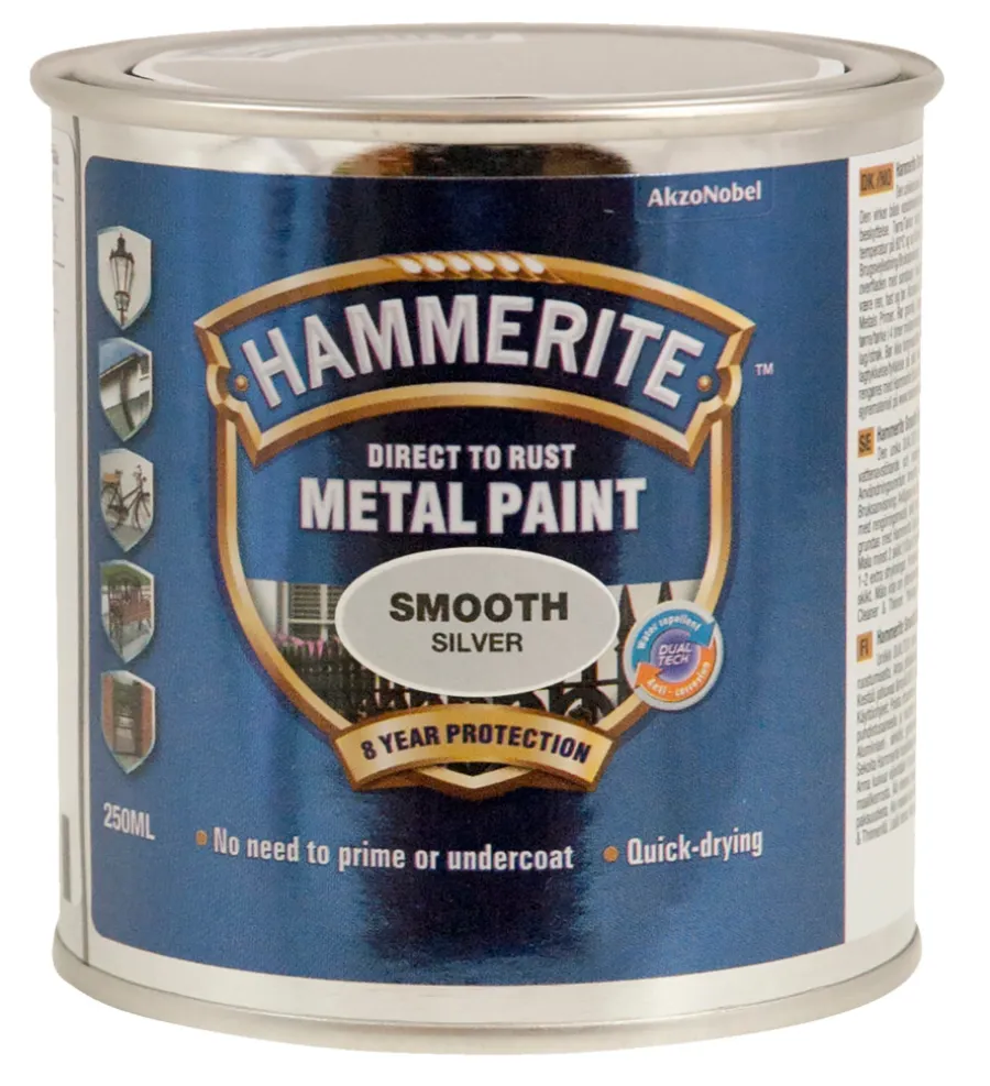 Hammerite Metalmaling Udendørs|Træ- & Metalmaling*metalmaling glat effekt 250 ml Sølv
