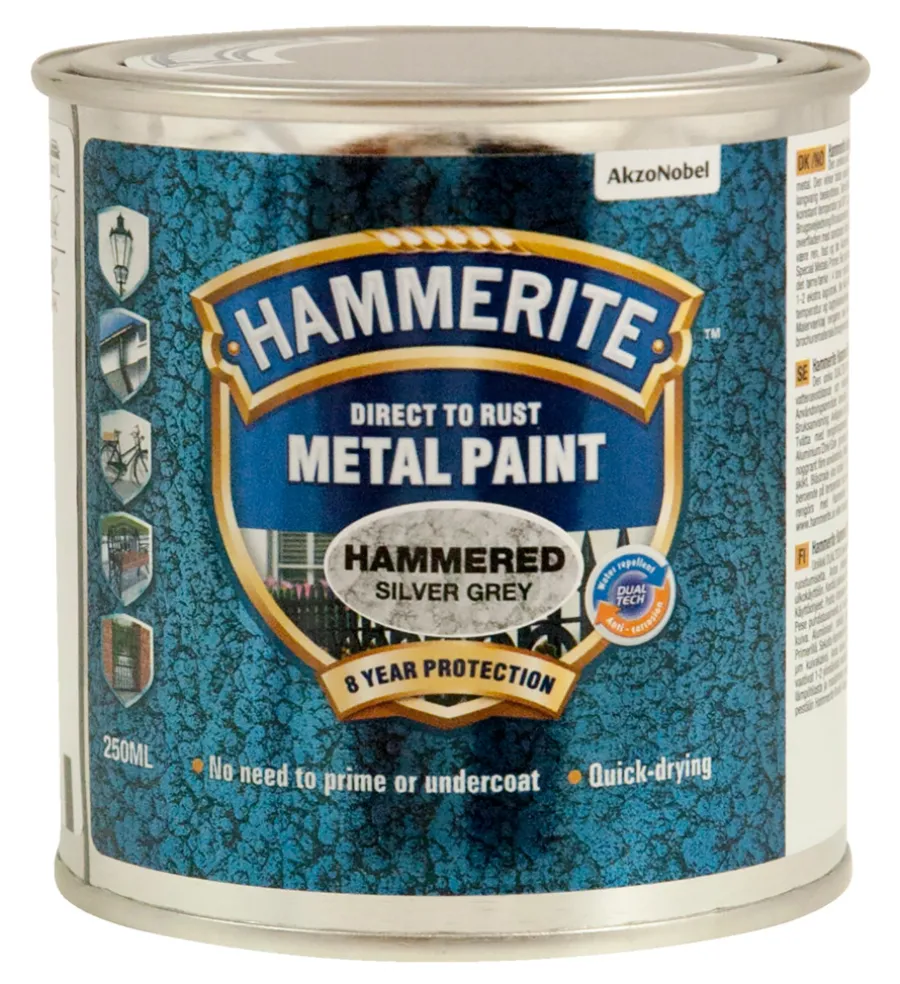 Hammerite Metalmaling Udendørs|Træ- & Metalmaling*metalmaling hammereffekt 250 ml Sølv