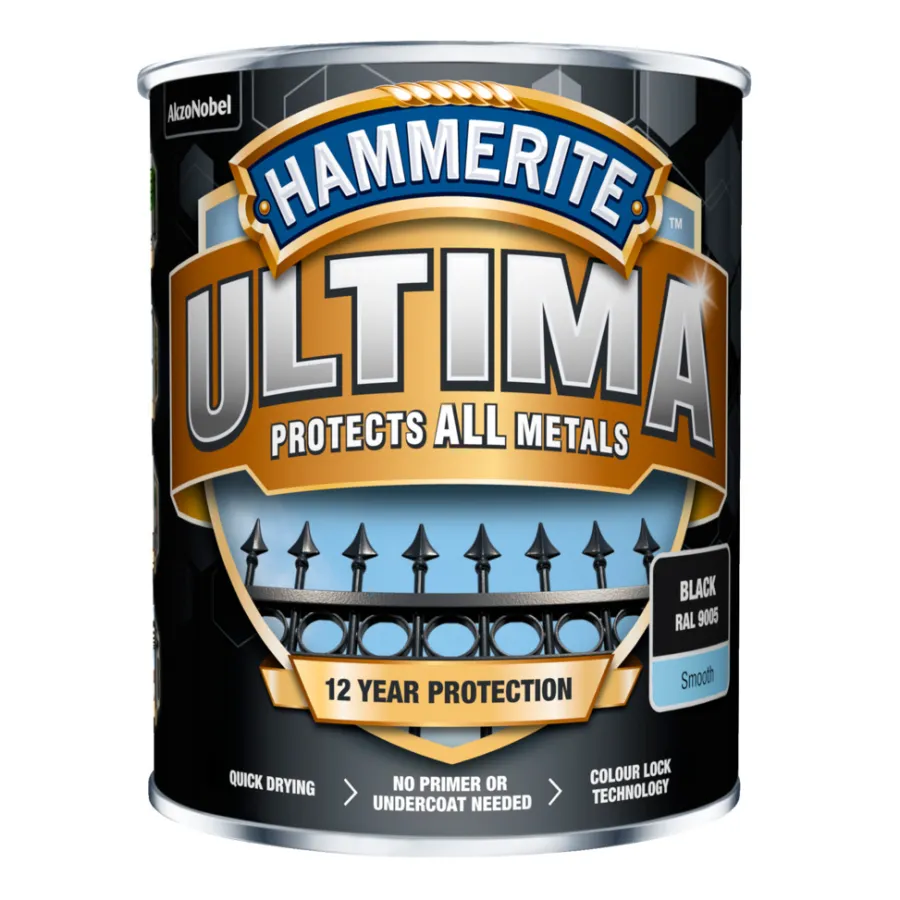 Hammerite Metalmaling Udendørs|Træ- & Metalmaling*Ultima metalmaling 750 ml Sort