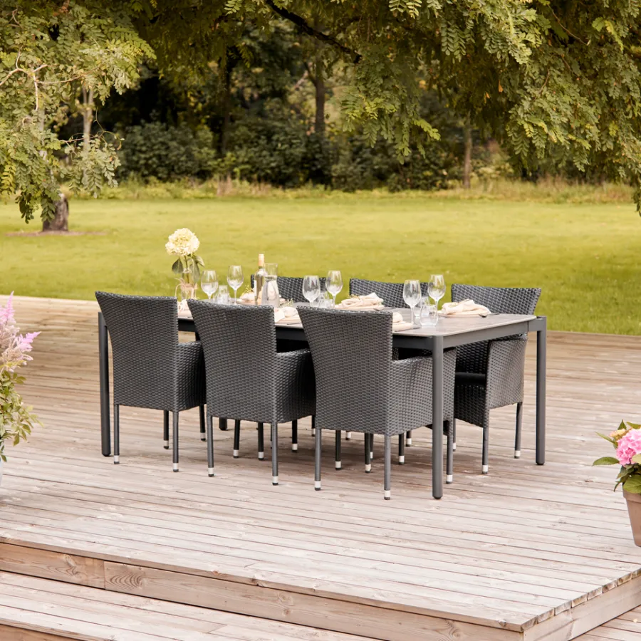 Haveborde*Havebord 205 x 104 cm i Grey Stone Look Sort