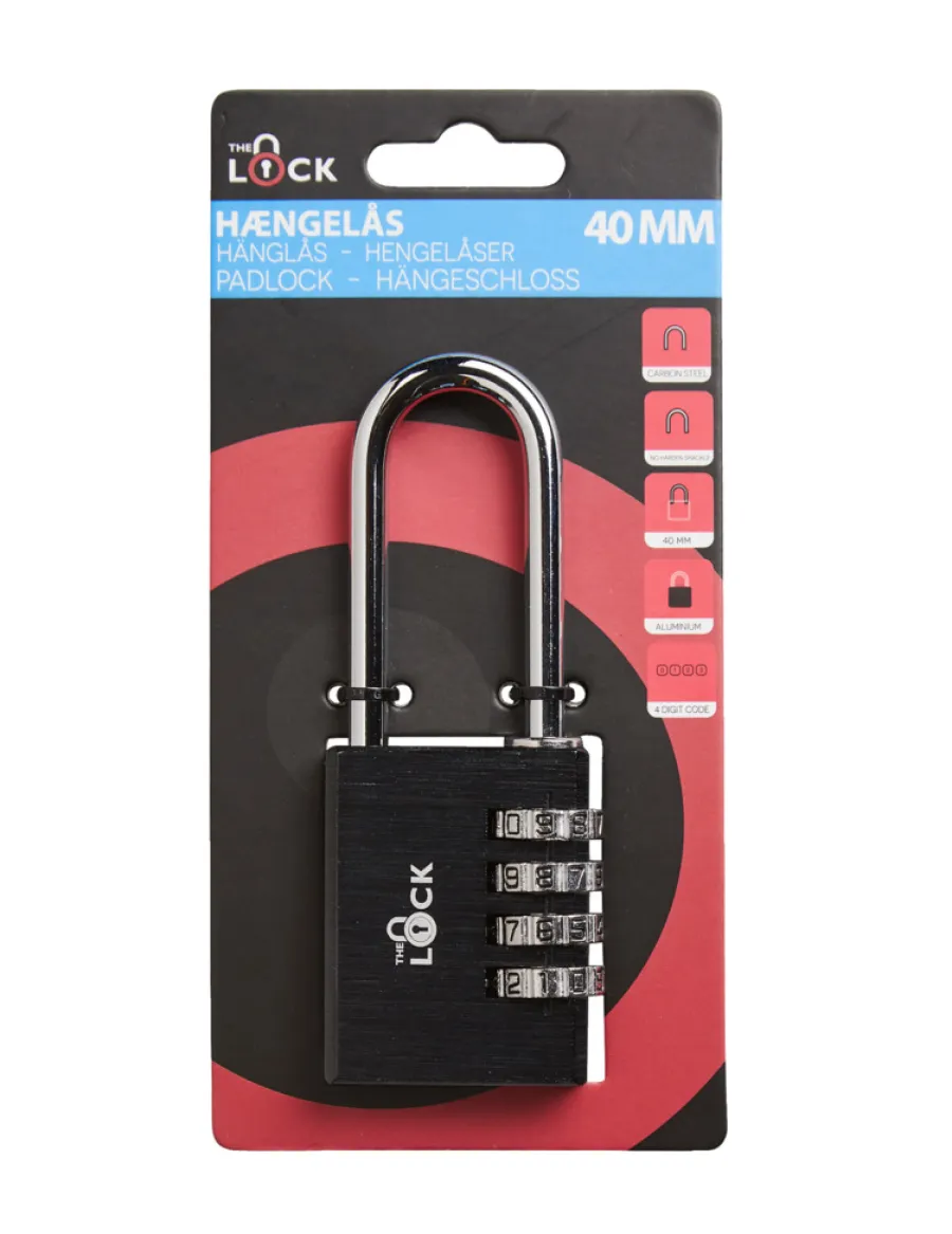 The lock Hængelåse*Hængelås m/kode lang model 40 mm aluminium Sort