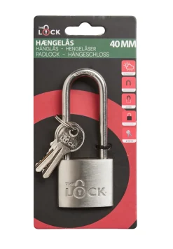 The lock Hængelåse*Hængelås m/to nøgler lang model 40 mm rustfrit stål Sølv