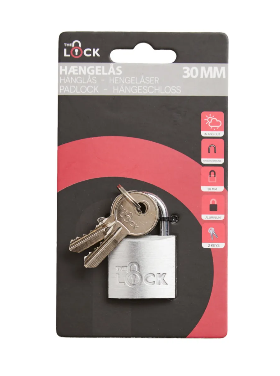 The lock Hængelåse*Hængelås m/to nøgler 30 mm aluminium Sølv