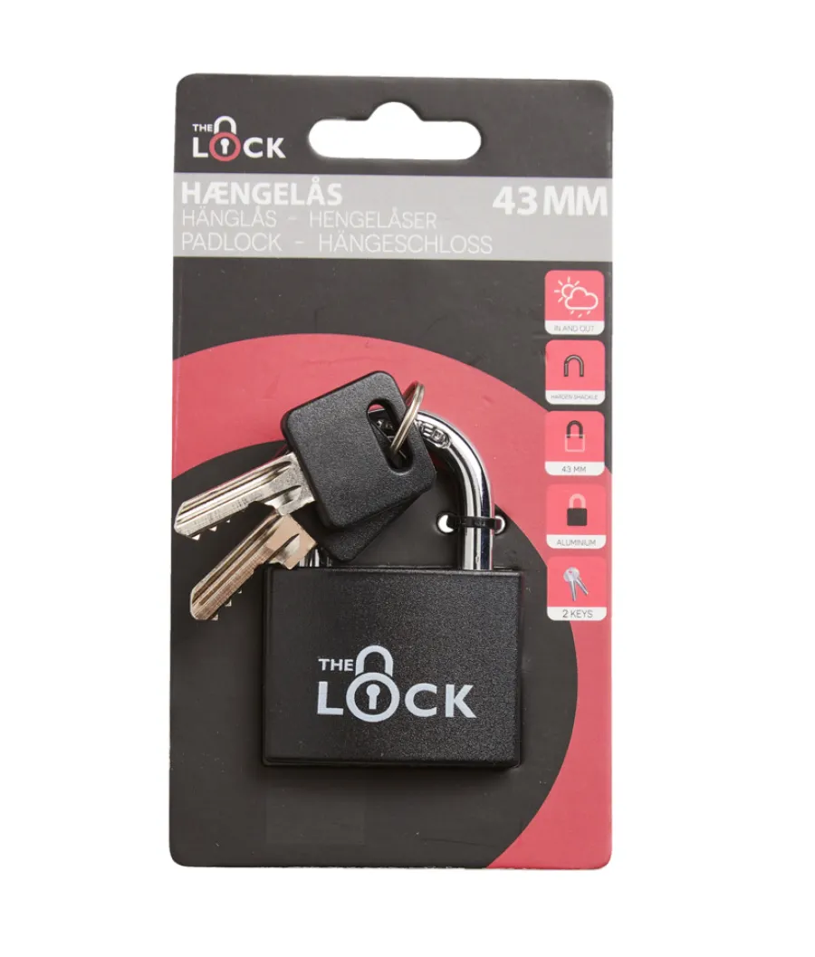 The lock Hængelåse*Hængelås m/to nøgler 43 mm aluminium Sort