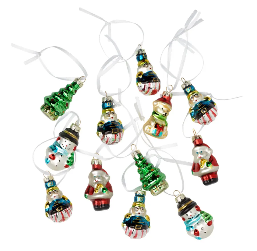 Stemning® Juledekoration*Julekugler m/figurer glas H5 cm 12 stk.