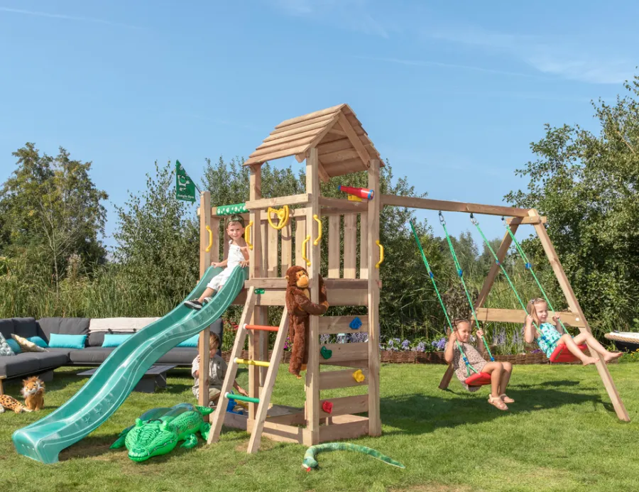 Jungle Gym Jungle Gym Legetårne*Safari legetårn m/grøn rutsjebane & gynger grøn Natur