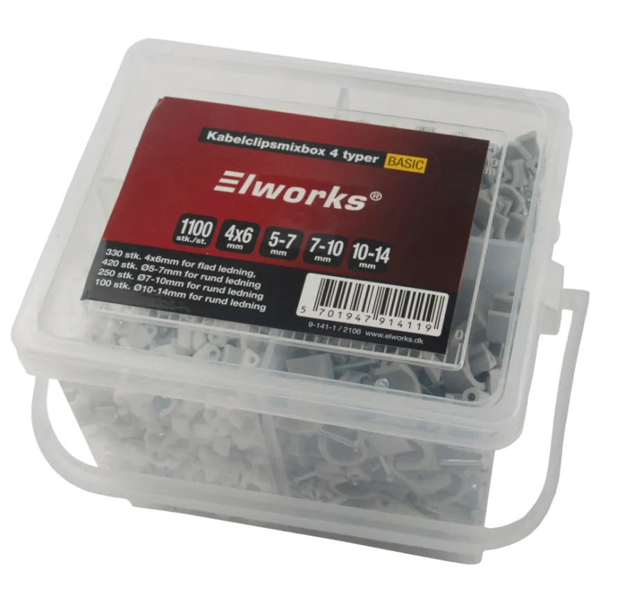 Elworks Elophæng & -Fastgørelse*Kabelclips boks hvid/grå 1100 stk. -