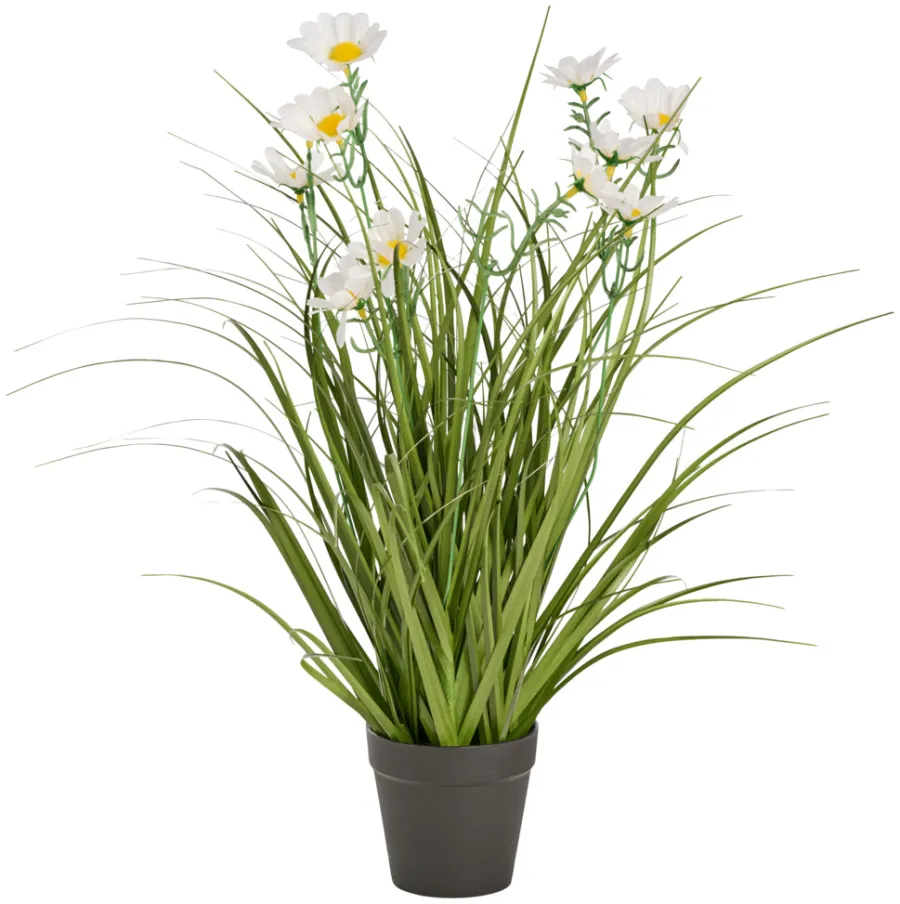 Sæsonafslutning|Kunstige Planter*Kunstgræs med margueritblomster 50 cm