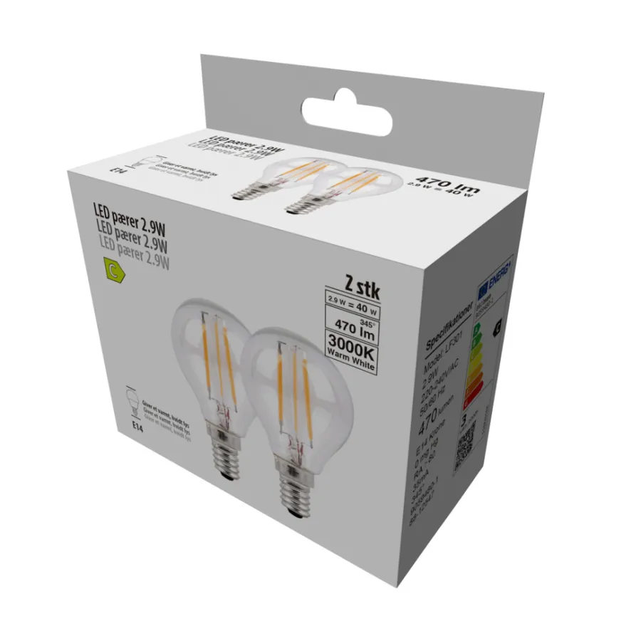 Led-Pærer*LED-kronepære 2,9 W E14 2-pk.