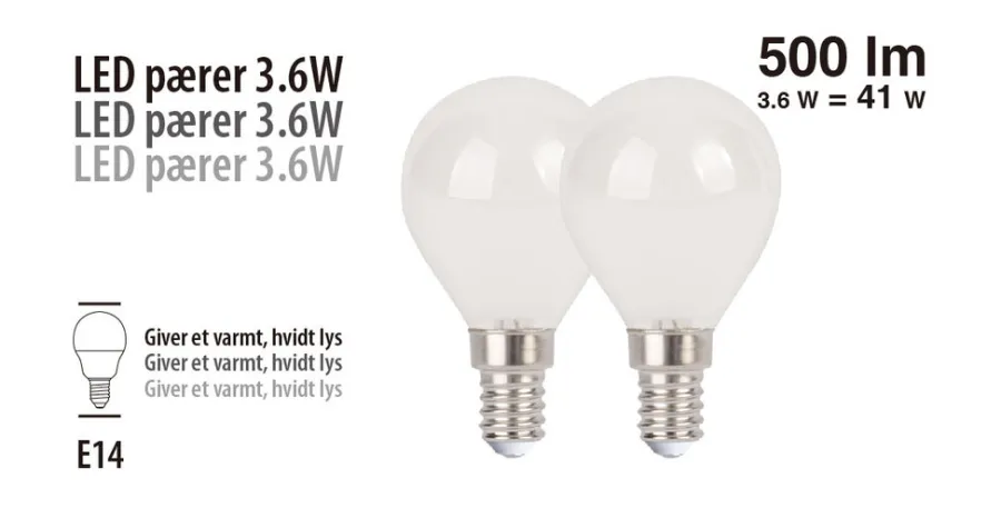 Led-Pærer*LED-kronepære 3,6 W E14 2-pk.