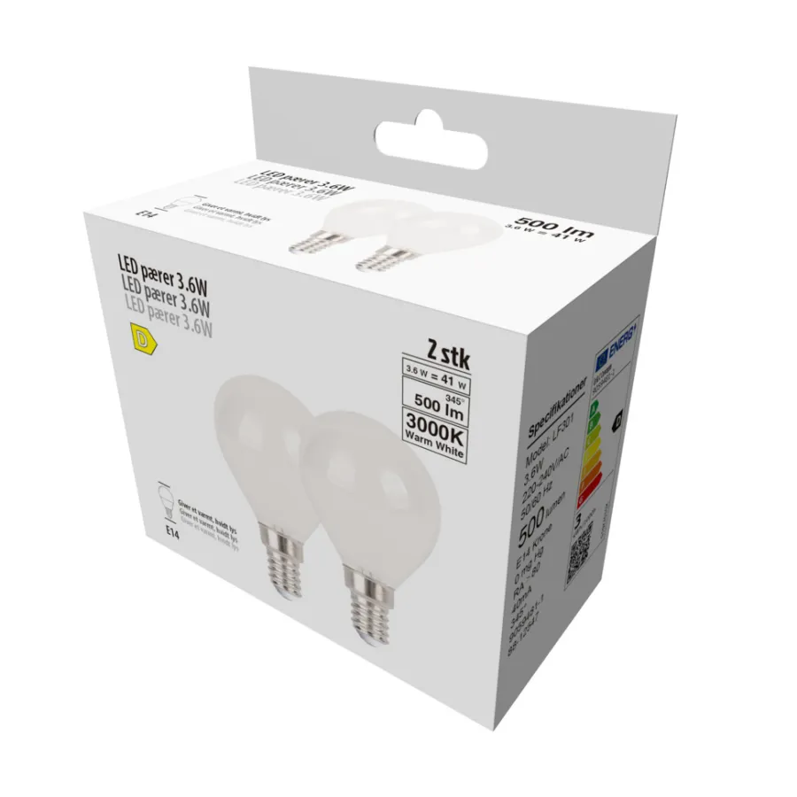 Led-Pærer*LED-kronepære 3,6 W E14 2-pk.