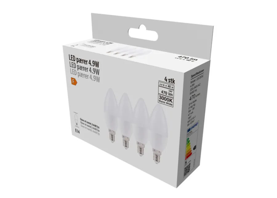 Led-Pærer*LED-pære kerte E14 4,9 W 4-pk.