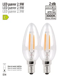 Led-Pærer*LED-pære kerte 2,9 W E14 2-pk.