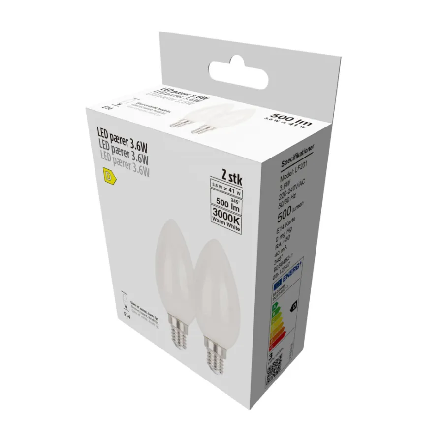 Led-Pærer*LED-pære kerte 3,6 W E14 2-pk.
