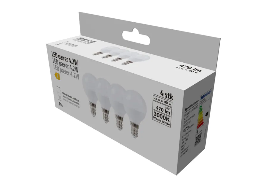 Led-Pærer*LED-pære krone 4,2 W E14 4-pk.