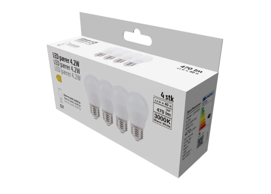 Led-Pærer*LED-pære krone 4,2 W E27 4-pk.