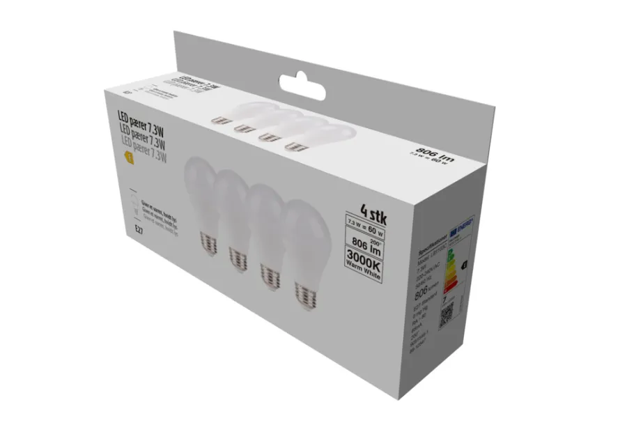Led-Pærer*LED-pære standard 7,3 W E27 4-pk.