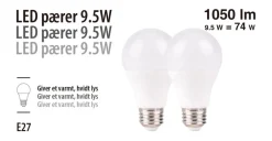 Led-Pærer*LED-pære standard 9,5 W E27 2-pk.