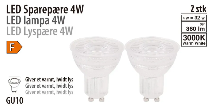 Led-Pærer*LED-spotpære 4 W GU10 2-pk.
