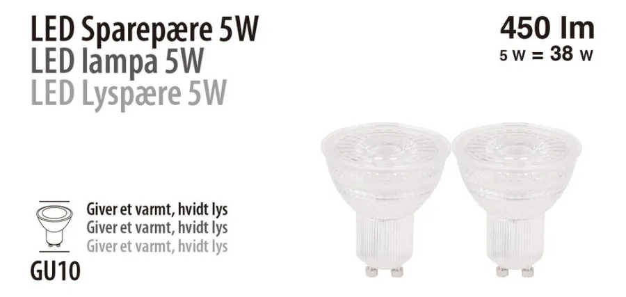 Led-Pærer*LED-spotpære 5 W GU10 2-pk.