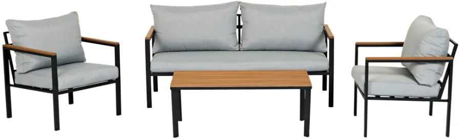 Sunlife® Sæsonafslutning|Loungemøbler*Loungesæt Tokyo 4 dele sort/grå/teak -