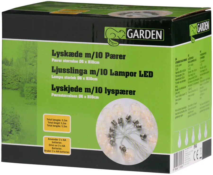 Garden® Sæsonafslutning|Dekorativ Belysning - Udendørs*Lyskæde med 10 pærer 5,5 meter -