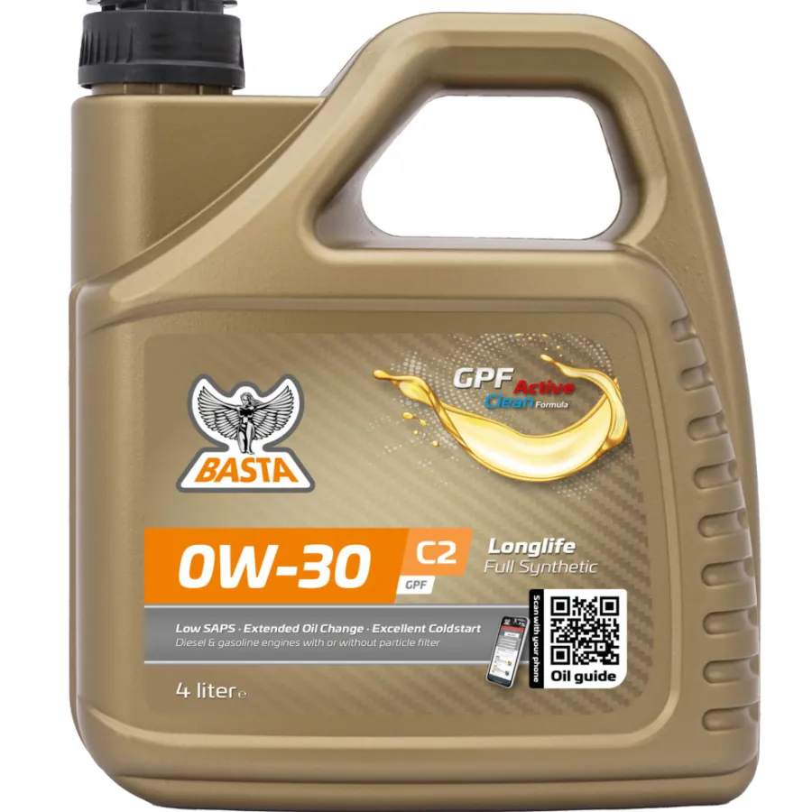 Basta Motorolie & Sprinklervæske*Motorolie 0W-30 C2 fuldsyntetisk - 4 liter