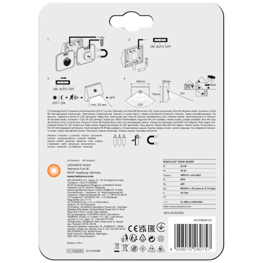Osram Sensorlamper*Nightlux Stair sensorlampe batteri Sølv