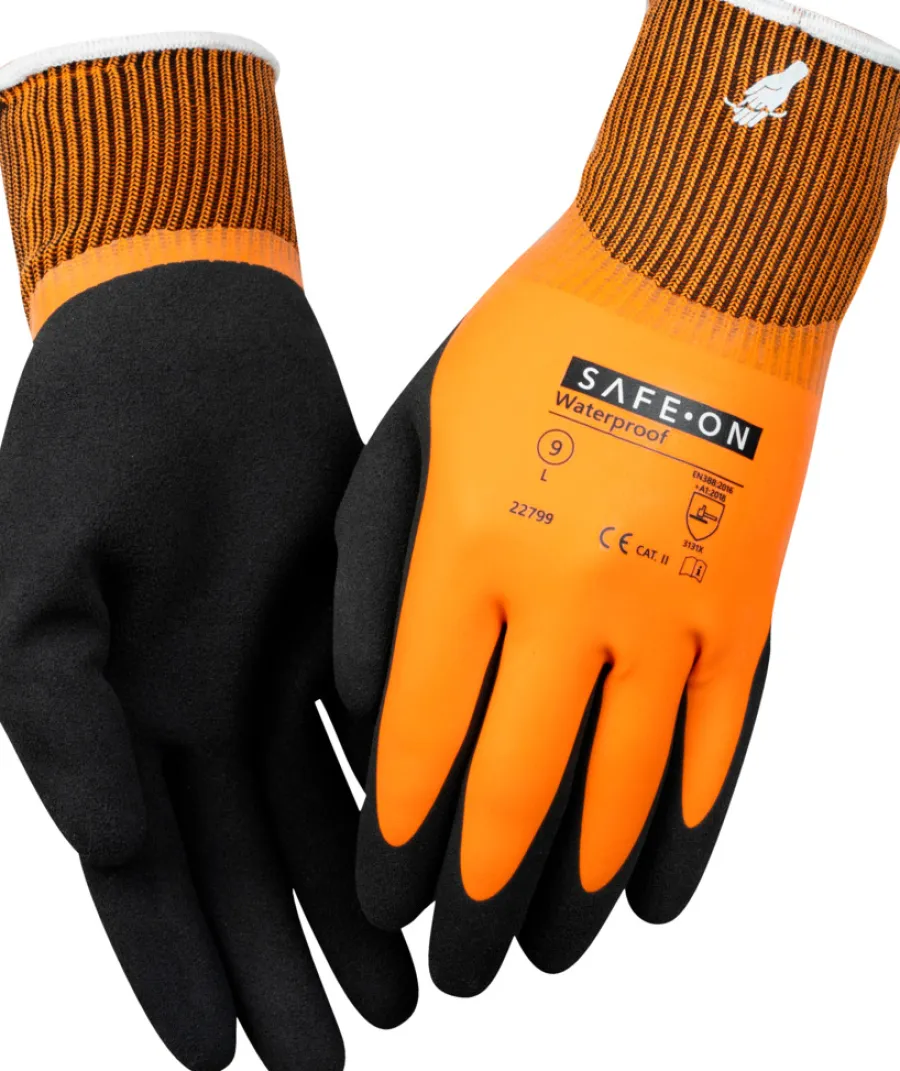 Safe-On Arbejdshandsker*vandtætte arbejdshandsker sort/orange str. 7