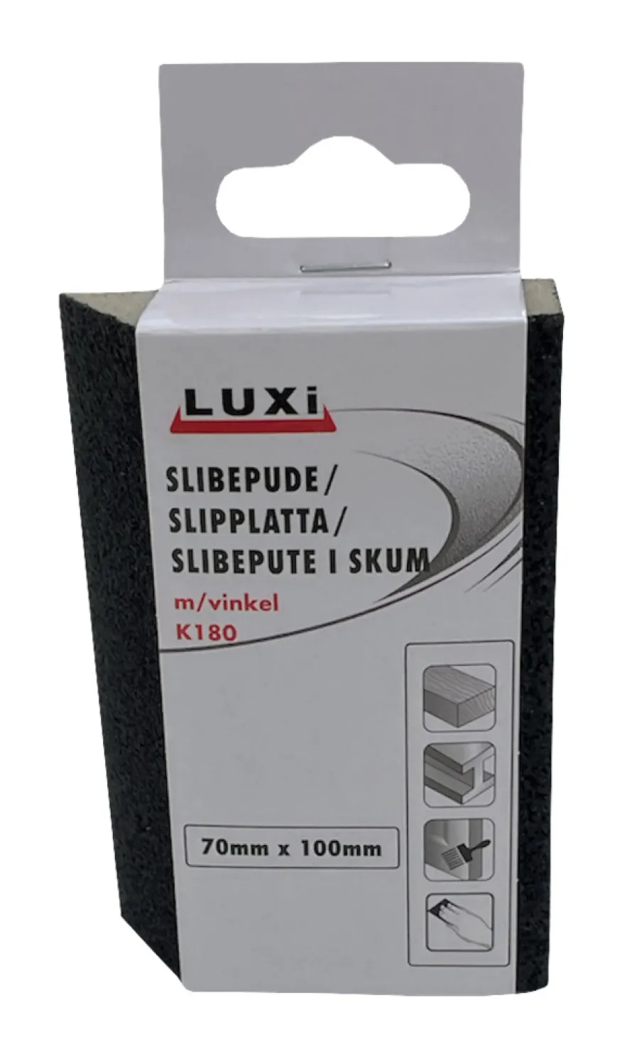 LUXI® Sandpapir*Slibepude m/vinkel korn 180, 70x100 mm -