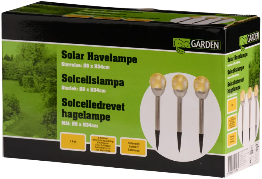 Garden® Sæsonafslutning|Solcellelamper*Solcellelamper Ø8 x H34 cm 3-pk. - Sølv