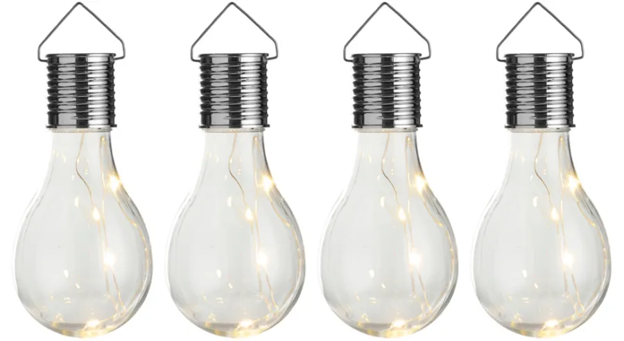 Garden® Sæsonafslutning|Solcellelamper*Solcellepærer plast Ø7,5 cm 4-pk. - Sølv