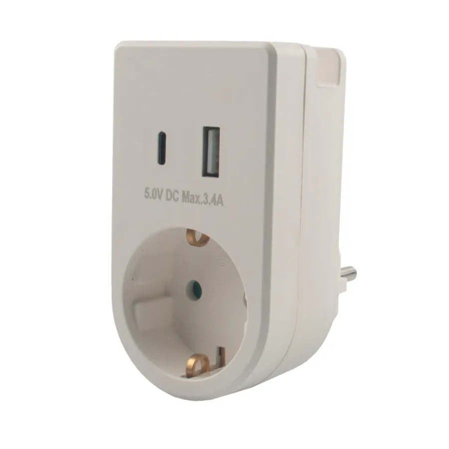 Elworks Stikdåser|Lyd & Tilbehør Til Mobiltelefoner*Stikadapter schuko m/USB & mobilholder -