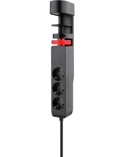 Elworks Stikdåser*3-stikdåse m/klemme, schuko, USB og afbryder sort 1,4 meter -