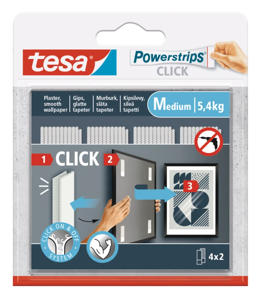 tesa® Klæbesøm*Powerstrips Click Medium 4 par