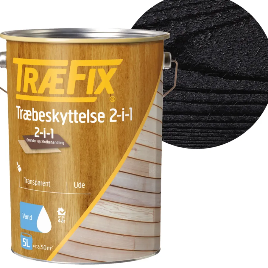 TræFix® Træbeskyttelse*sort træbeskyttelse 2-i-1 5 liter Sort (transparent)